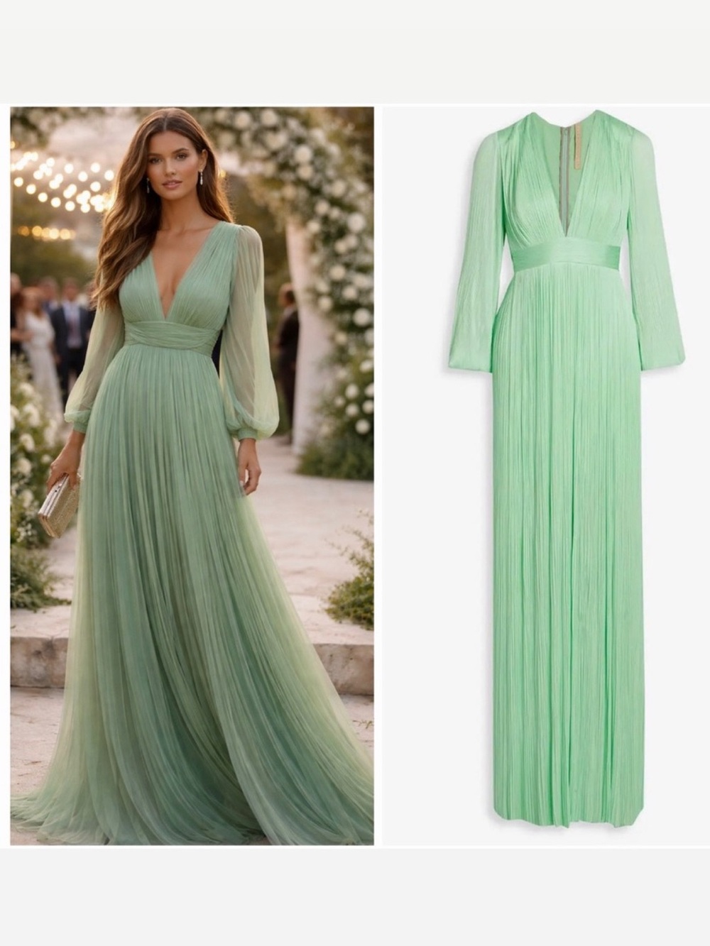 Maria Lucia Hohan Green Gown Formal Evening Wedding Silk Tulle Pleated 4 NWT 🟡